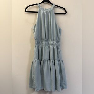 Japna Halter Tiered Mini Dress‎ in Sage Blue - S